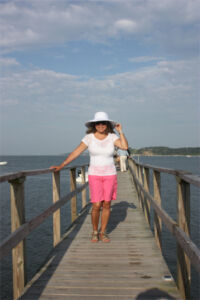 Amalia on a pier in New England
